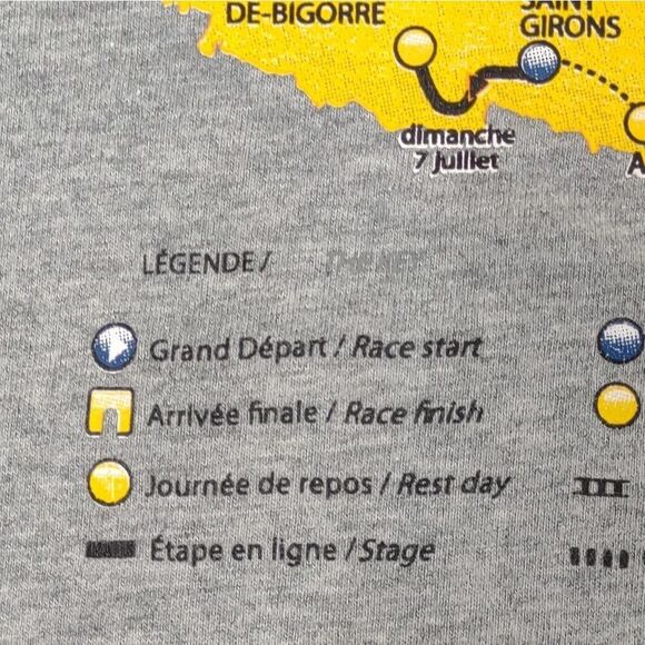 Paris Tour De France 2013 Race Map Gray and YellowShort Sleeve Tshirt si… - Picture 15 of 16